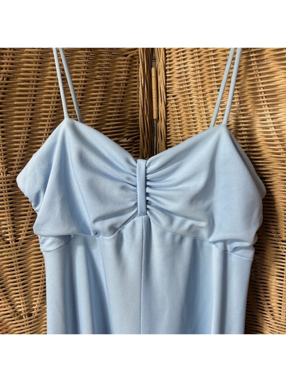 vintage 70s Junior dress Light Blue Sz 13/14 Long Shift Formal Sundress